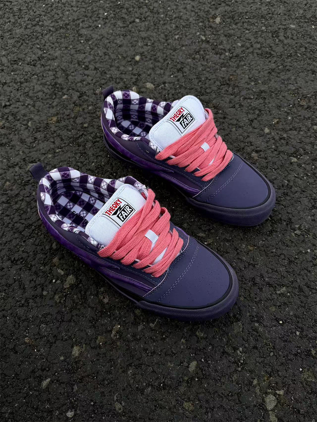 Gingham-Tongue Purple Platform Skate Shoes