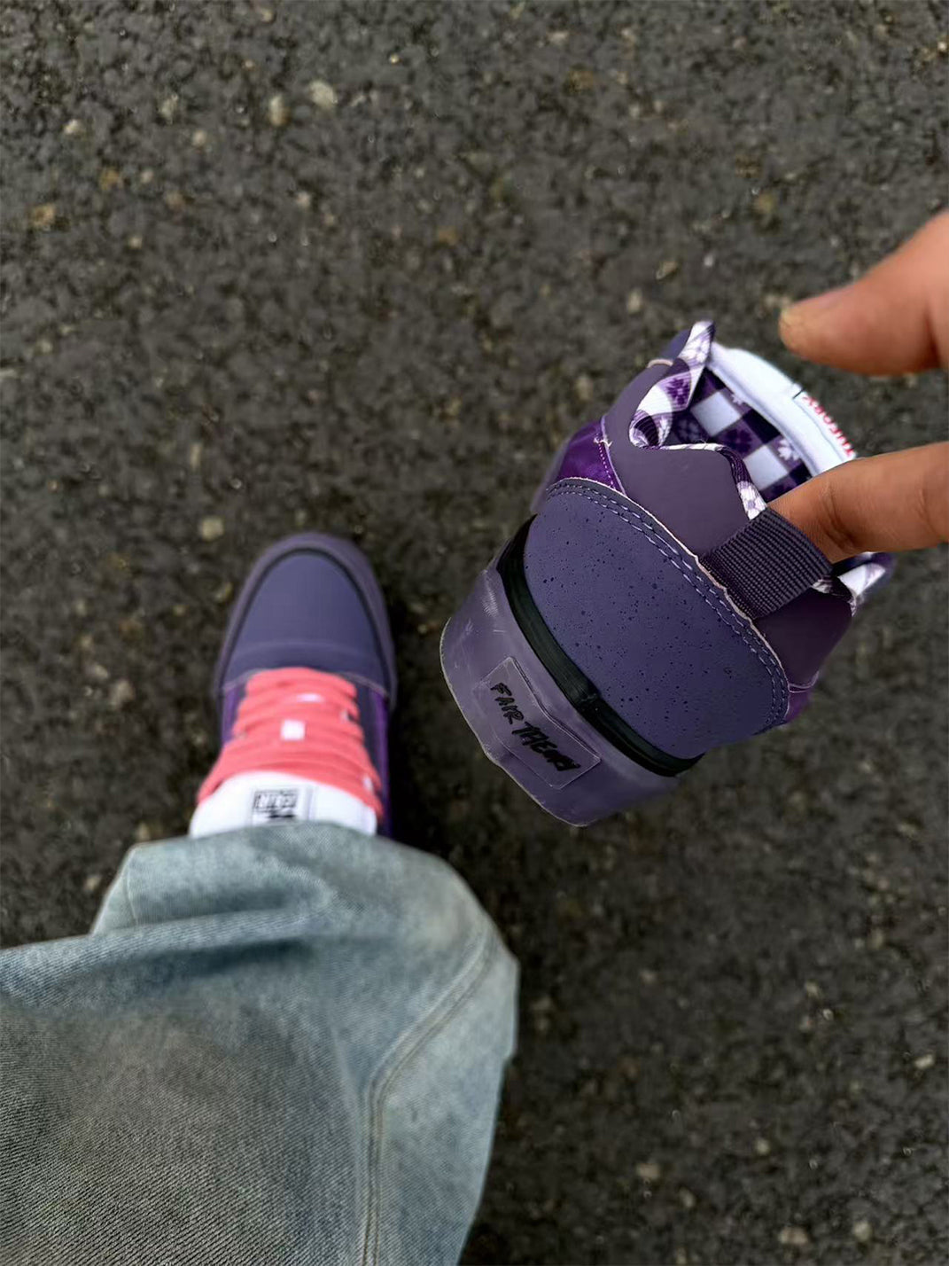 Gingham-Tongue Purple Platform Skate Shoes