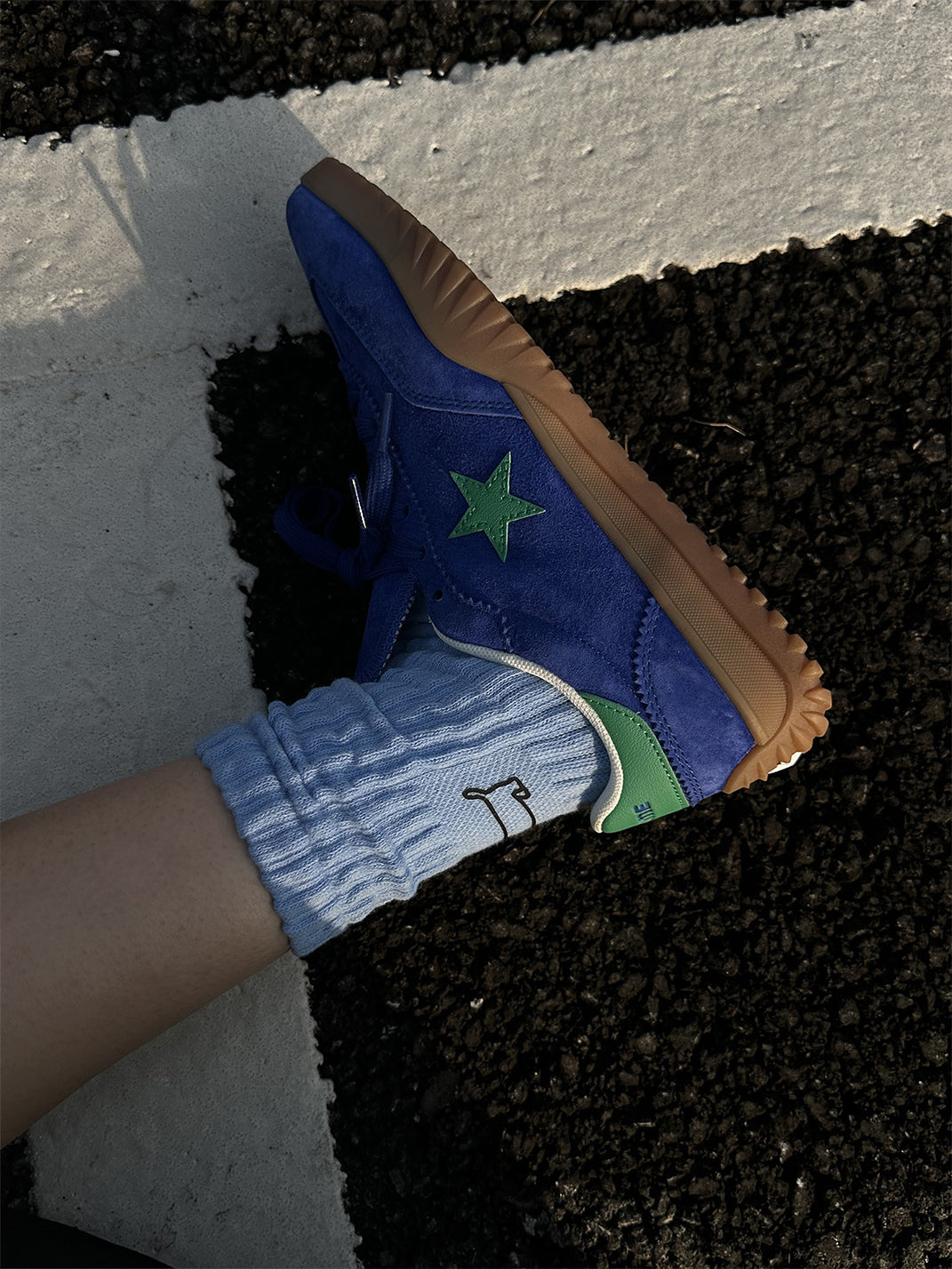Star-Embroidered Blue Suede Gum Trainers