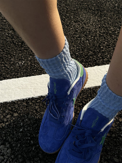 Star-Embroidered Blue Suede Gum Trainers