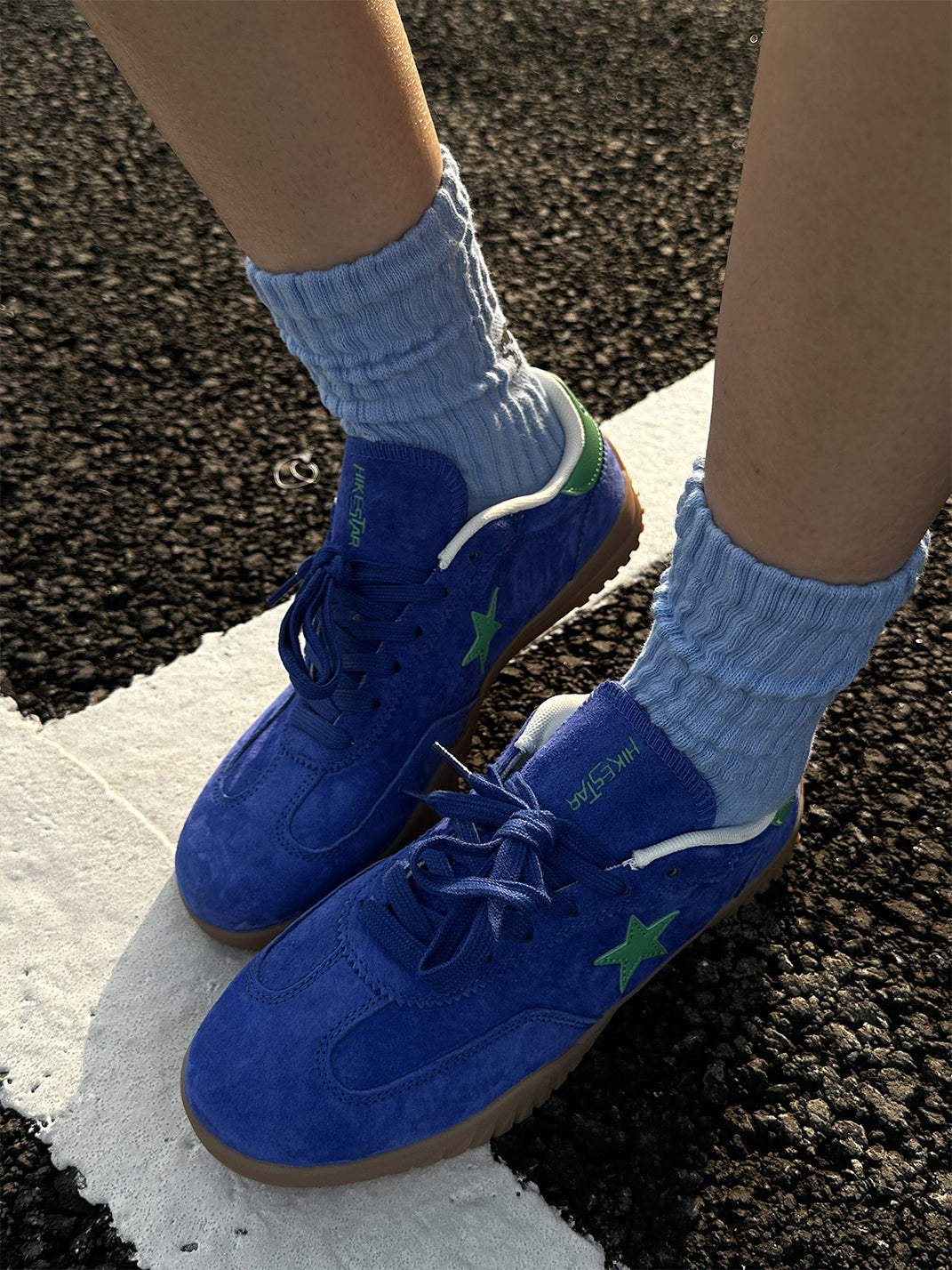 Star-Embroidered Blue Suede Gum Trainers