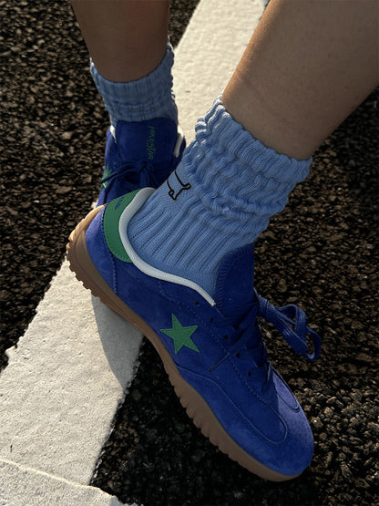 Star-Embroidered Blue Suede Gum Trainers