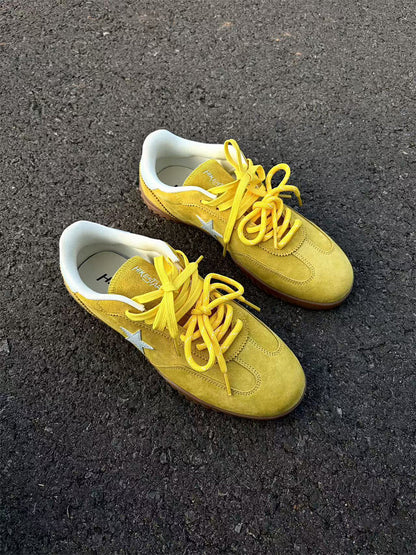 Star-Embroidered Yellow Suede Trainers