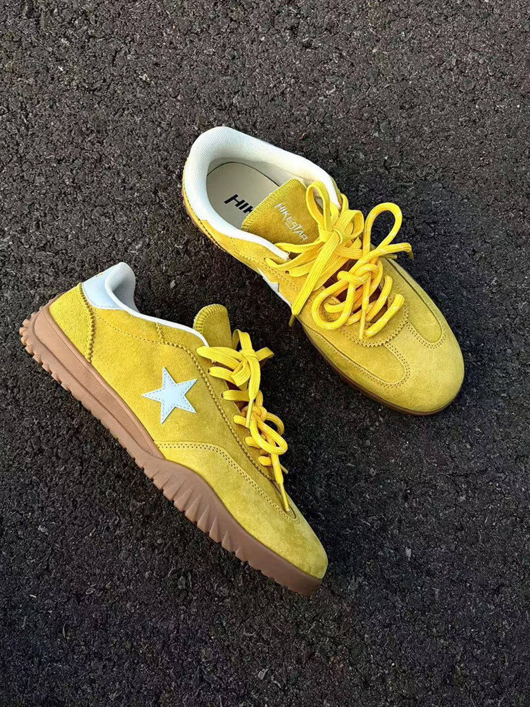 Star-Embroidered Yellow Suede Trainers