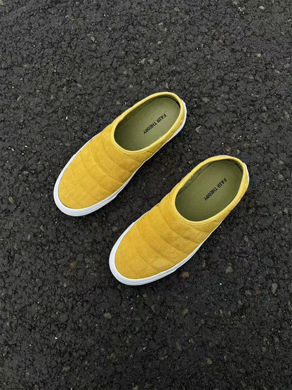 Quilted Yellow Slip-On Sneaker Mules
