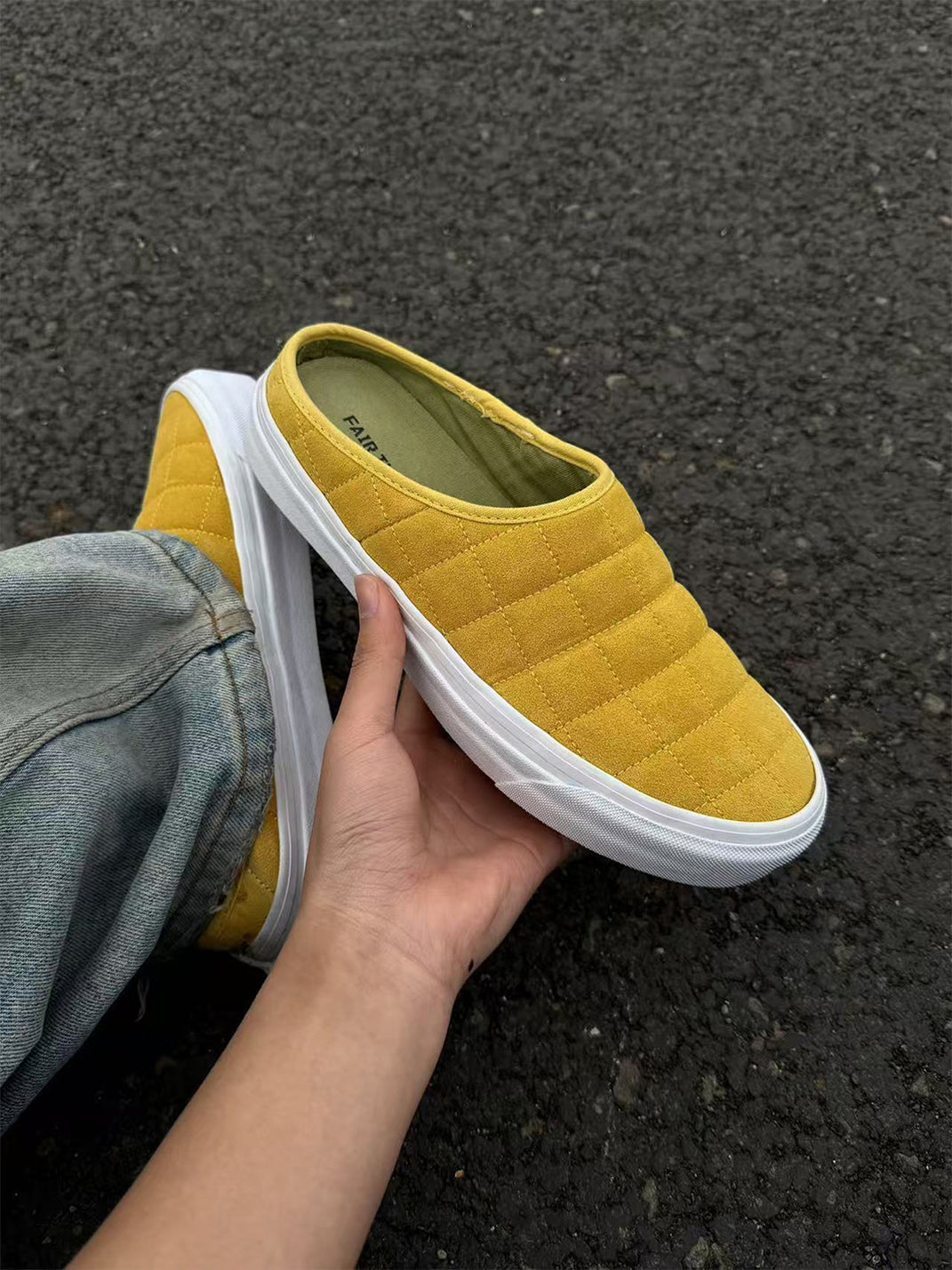 Quilted Yellow Slip-On Sneaker Mules