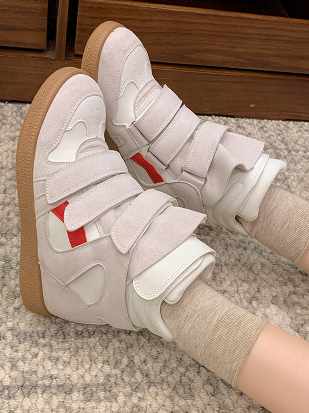 Multi-Strap Hidden-Wedge High-Top Sneakers