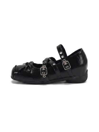 Square-Toe Multi-Strap Leather Mary Janes