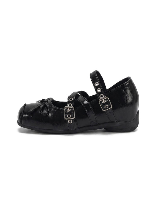 Square-Toe Multi-Strap Leather Mary Janes