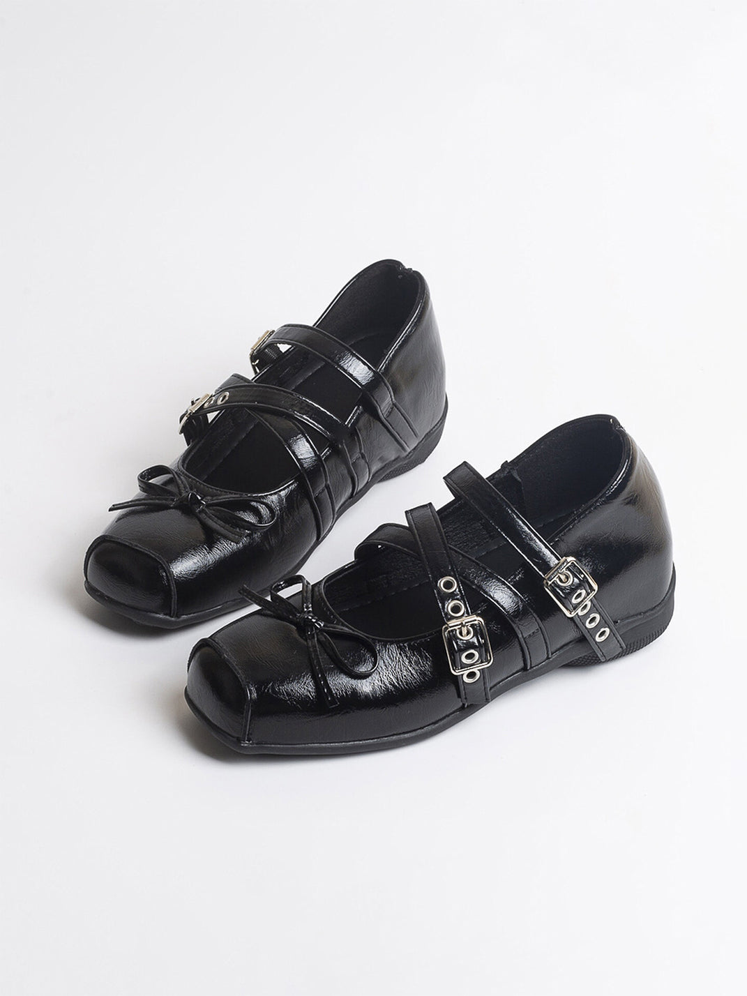 Square-Toe Multi-Strap Leather Mary Janes