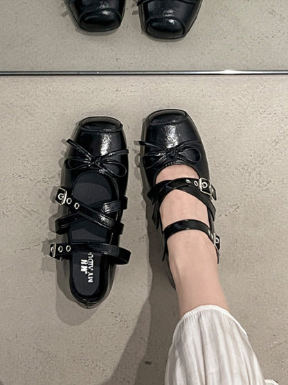 Square-Toe Multi-Strap Leather Mary Janes