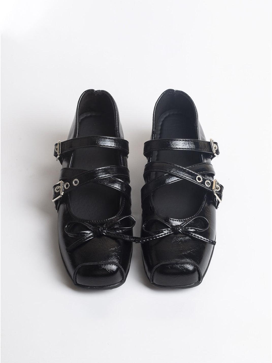 Square-Toe Multi-Strap Leather Mary Janes