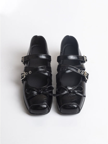 Square-Toe Multi-Strap Leather Mary Janes