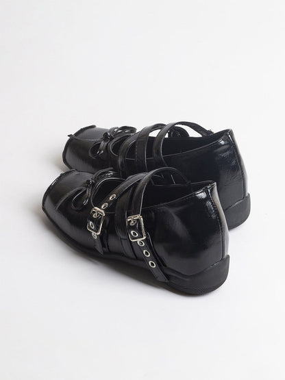 Square-Toe Multi-Strap Leather Mary Janes