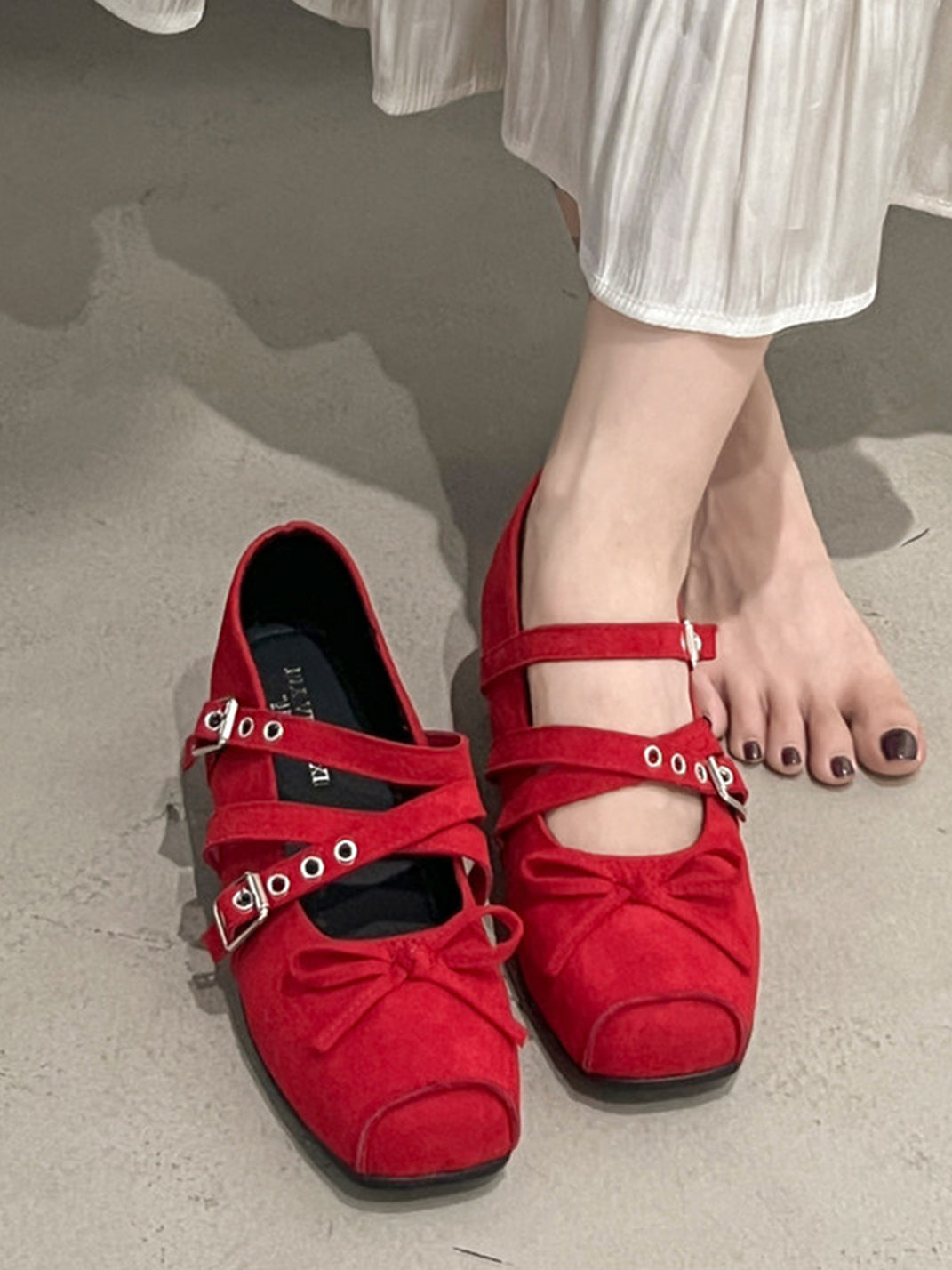 Square-Toe Multi-Strap Leather Mary Janes