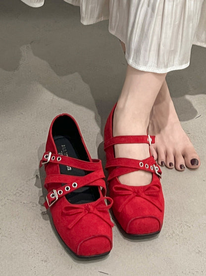 Square-Toe Multi-Strap Leather Mary Janes