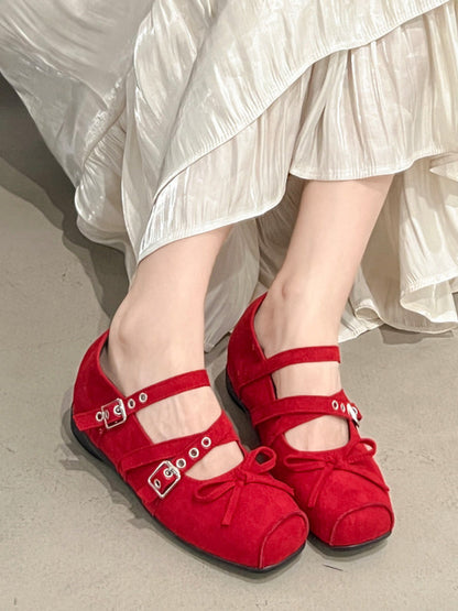 Square-Toe Multi-Strap Leather Mary Janes