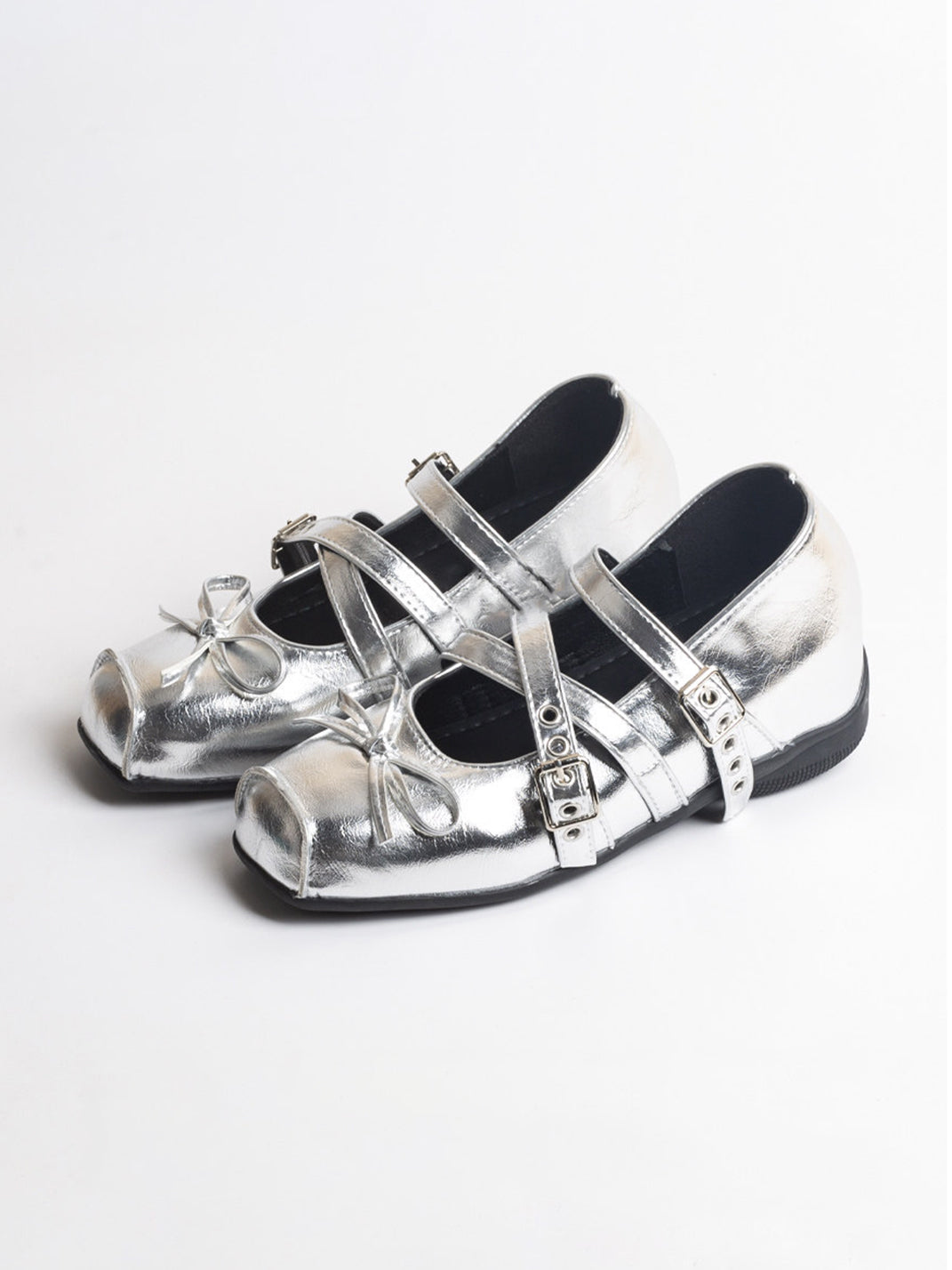 Square-Toe Multi-Strap Leather Mary Janes