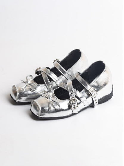 Square-Toe Multi-Strap Leather Mary Janes