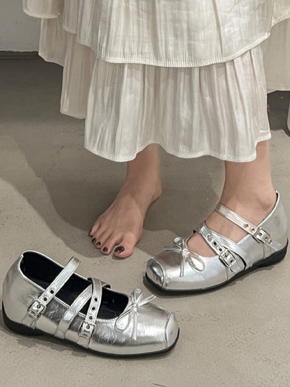 Square-Toe Multi-Strap Leather Mary Janes