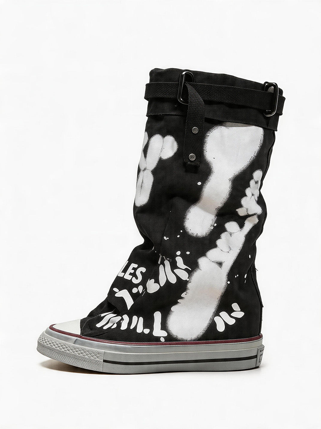 Graffiti Print Mid-Calf Canvas Boots