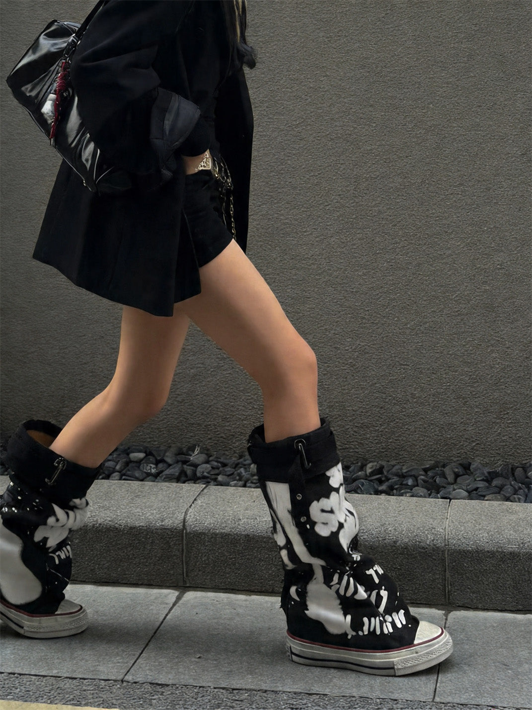 Graffiti Print Mid-Calf Canvas Boots
