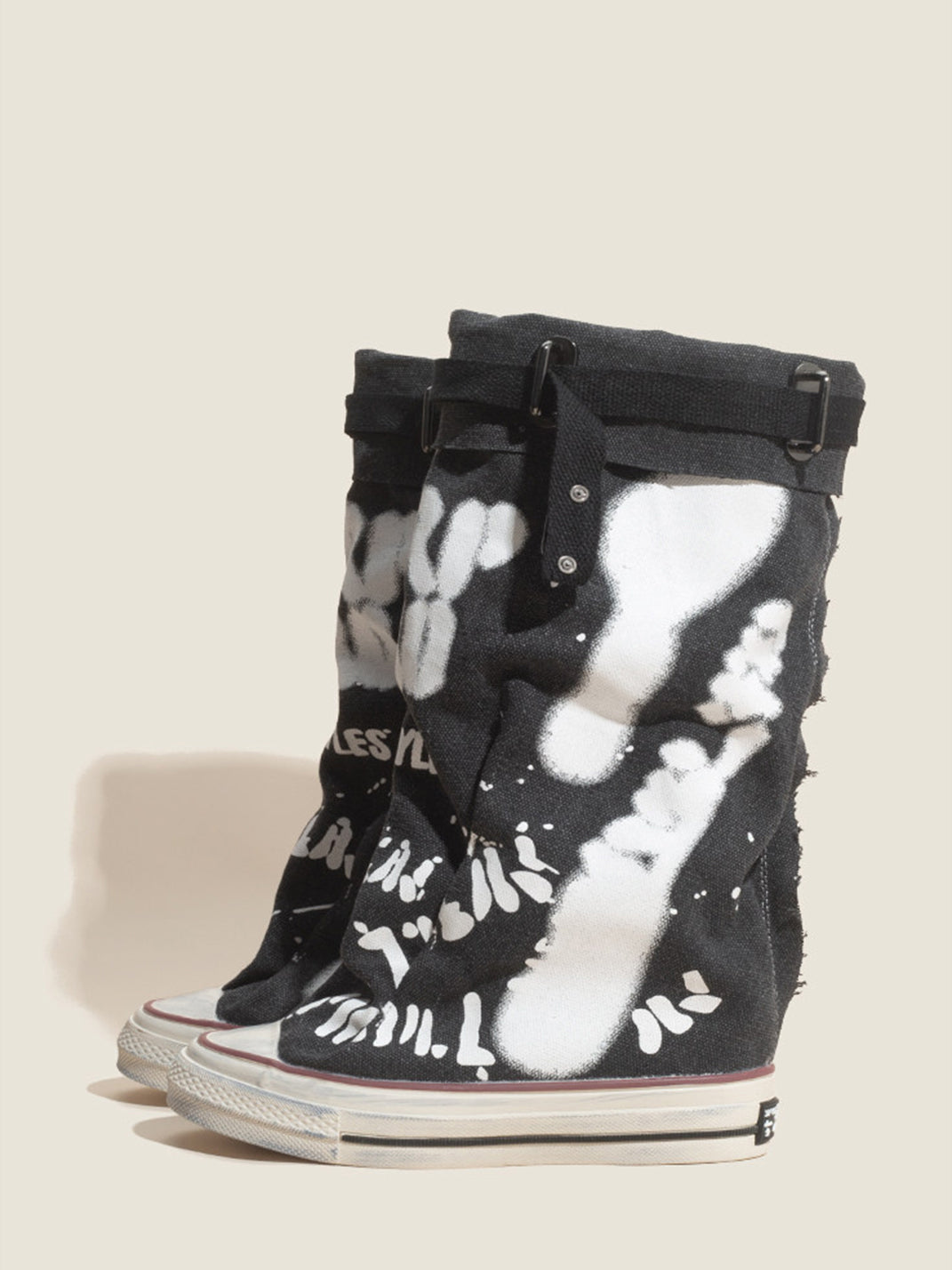 Graffiti Print Mid-Calf Canvas Boots