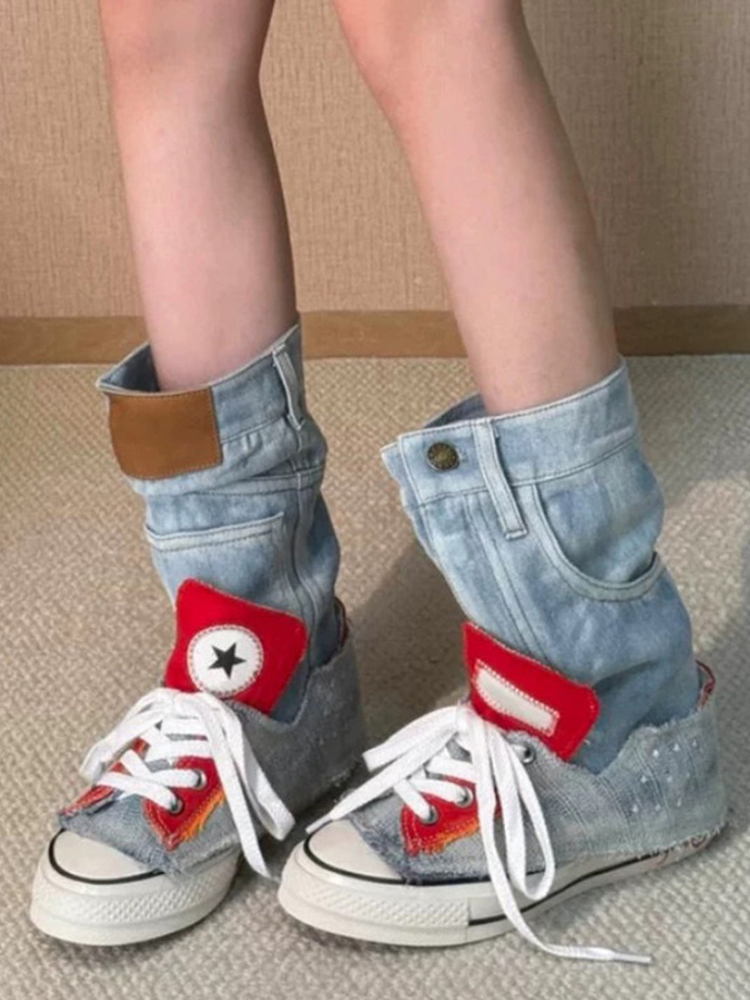 Denim Fold-Cuff High-Top Platform Sneakers