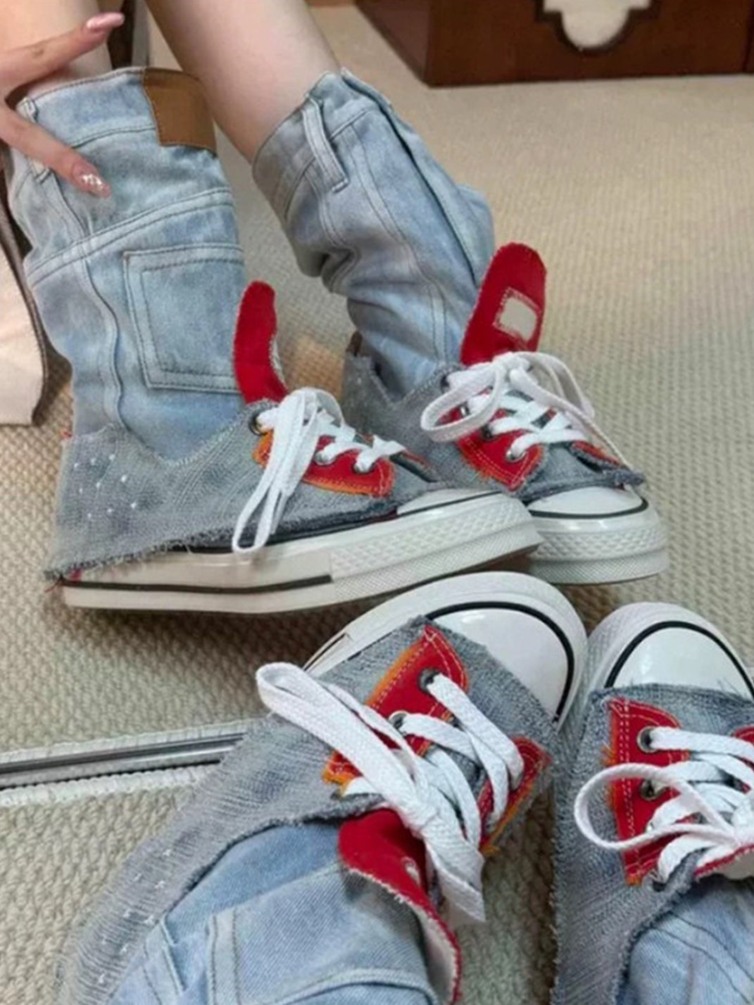 Denim Fold-Cuff High-Top Platform Sneakers