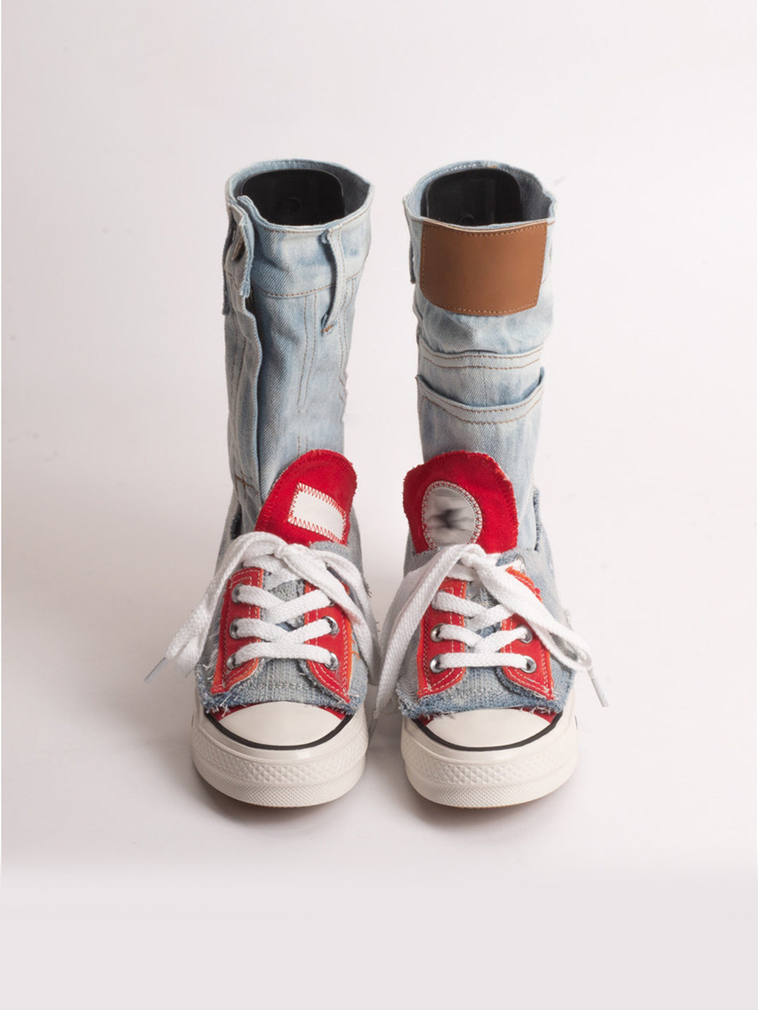 Denim Fold-Cuff High-Top Platform Sneakers