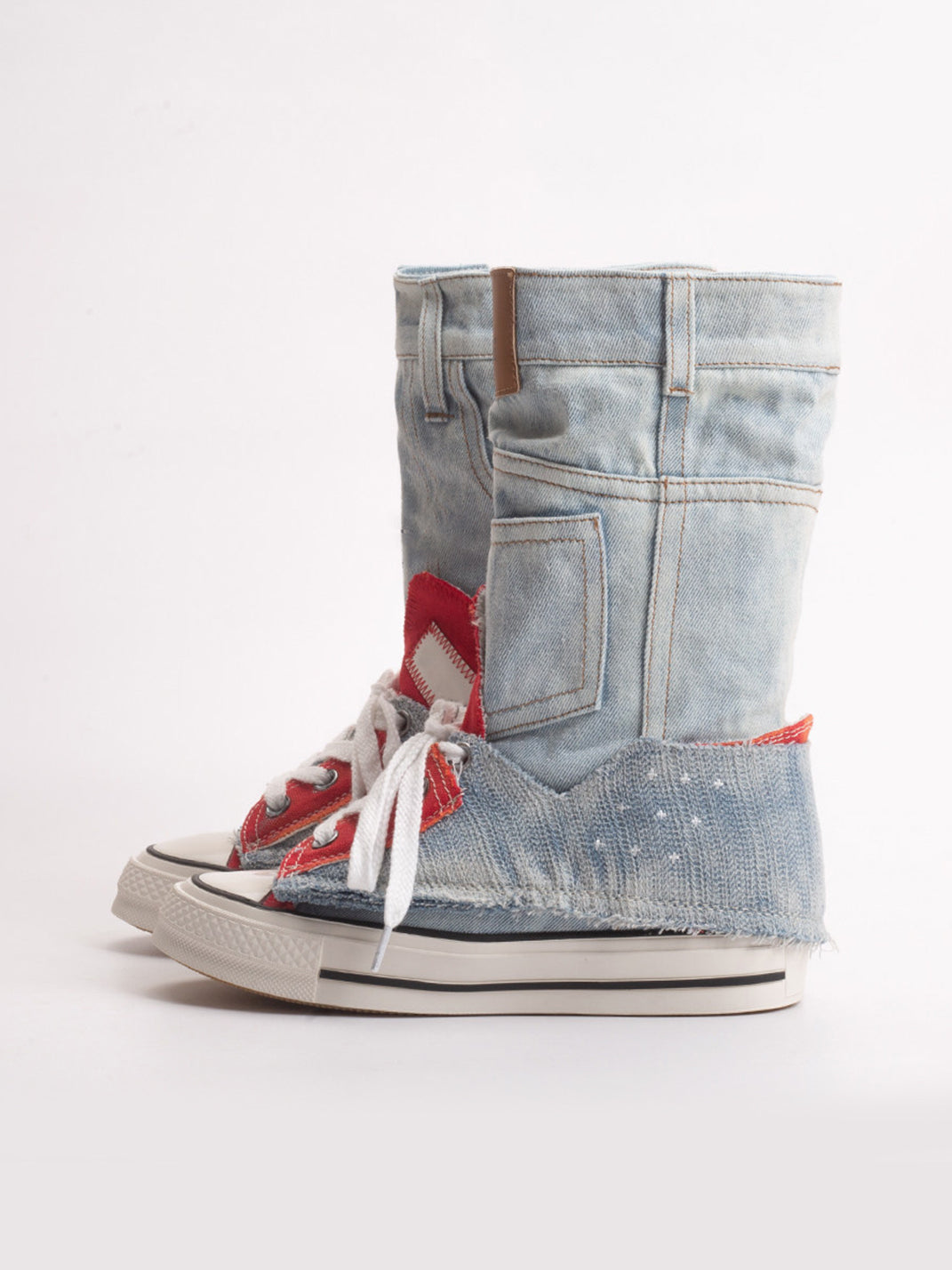 Denim Fold-Cuff High-Top Platform Sneakers