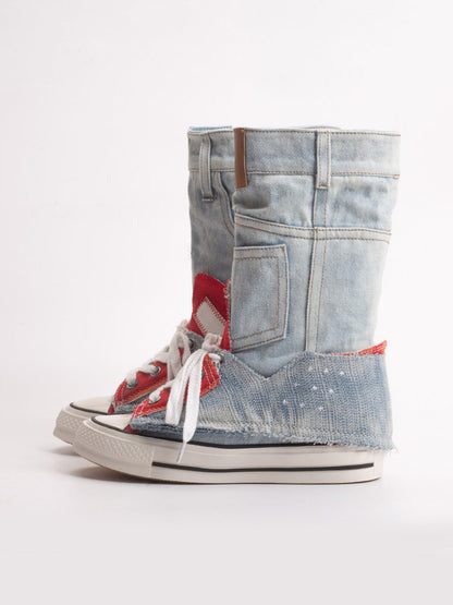 Denim Fold-Cuff High-Top Platform Sneakers