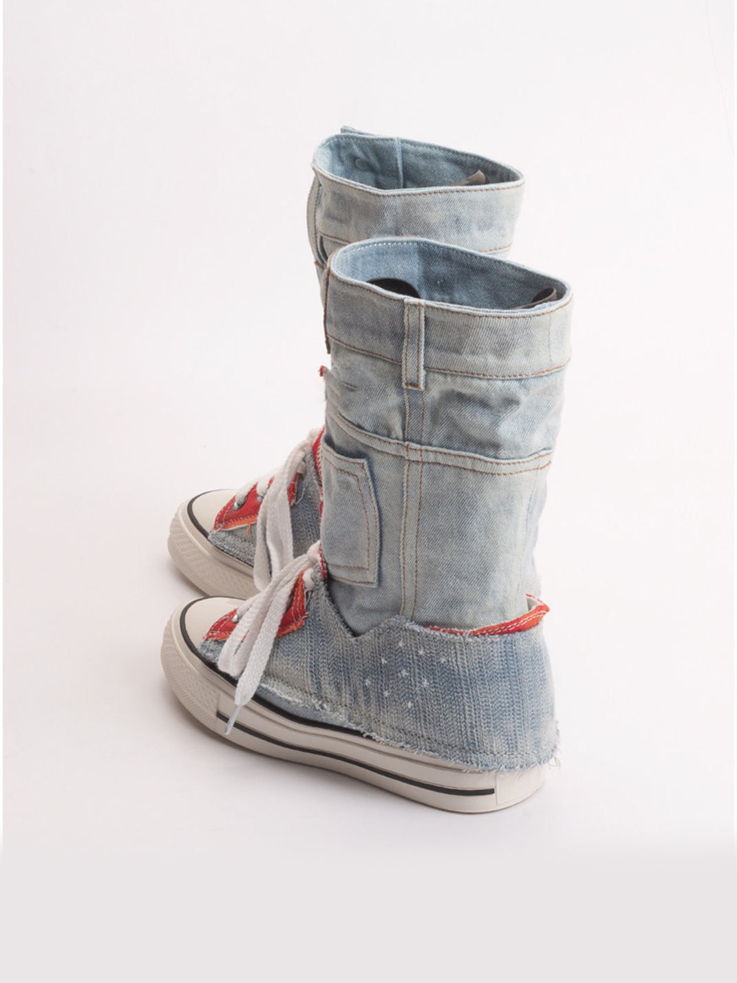 Denim Fold-Cuff High-Top Platform Sneakers