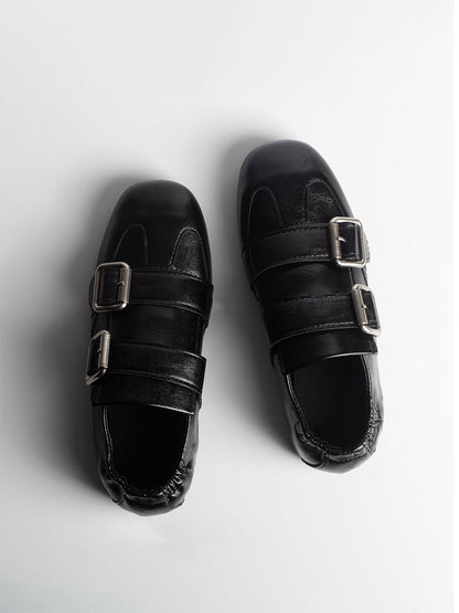 Convertible Triple-Strap Leather Loafers