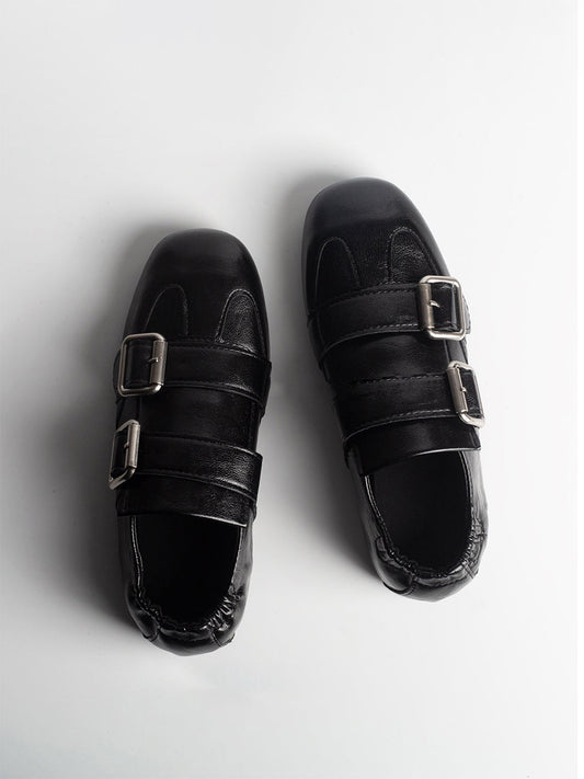 Convertible Triple-Strap Leather Loafers
