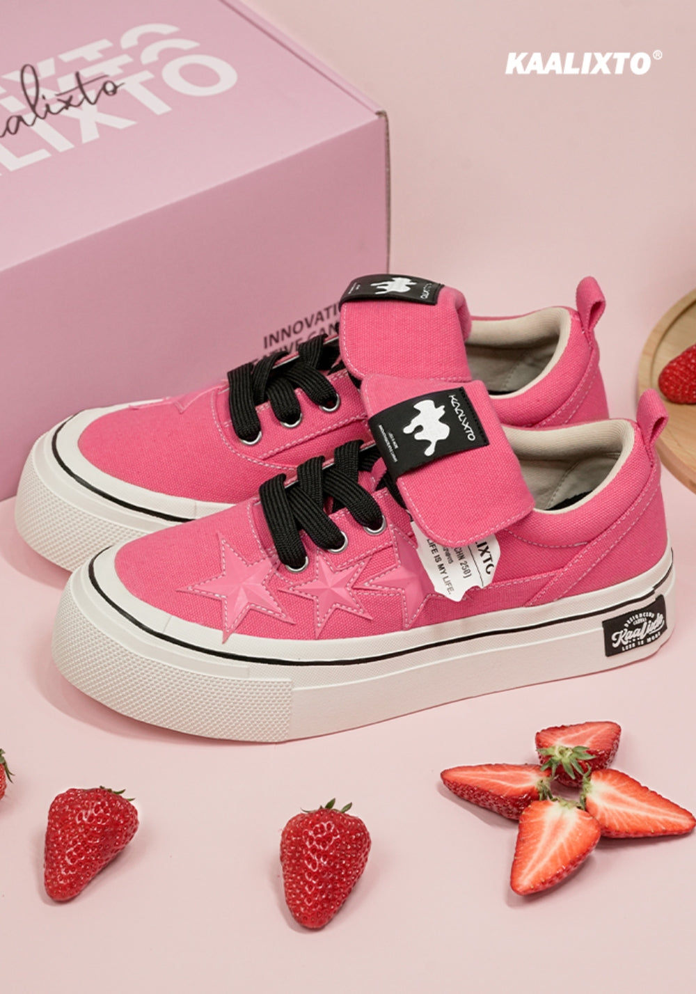 Raspberry Star-Panel Canvas Sneakers