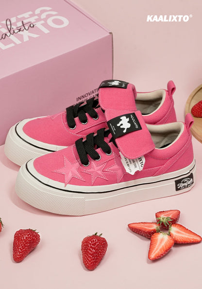 Raspberry Star-Panel Canvas Sneakers