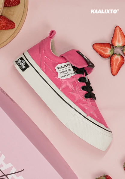 Raspberry Star-Panel Canvas Sneakers