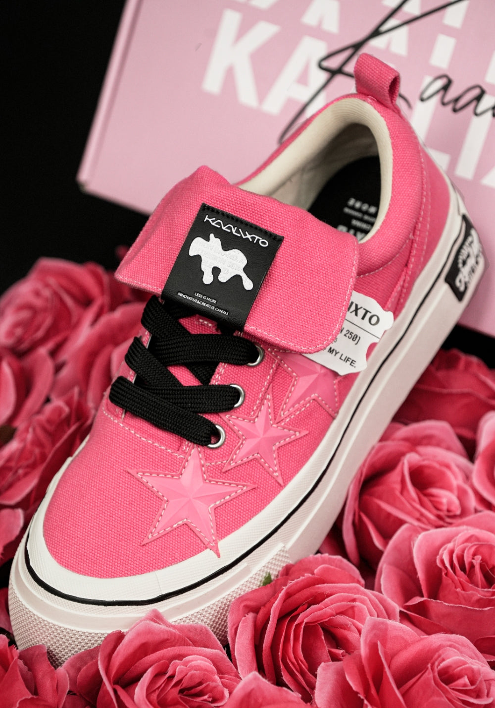 Raspberry Star-Panel Canvas Sneakers