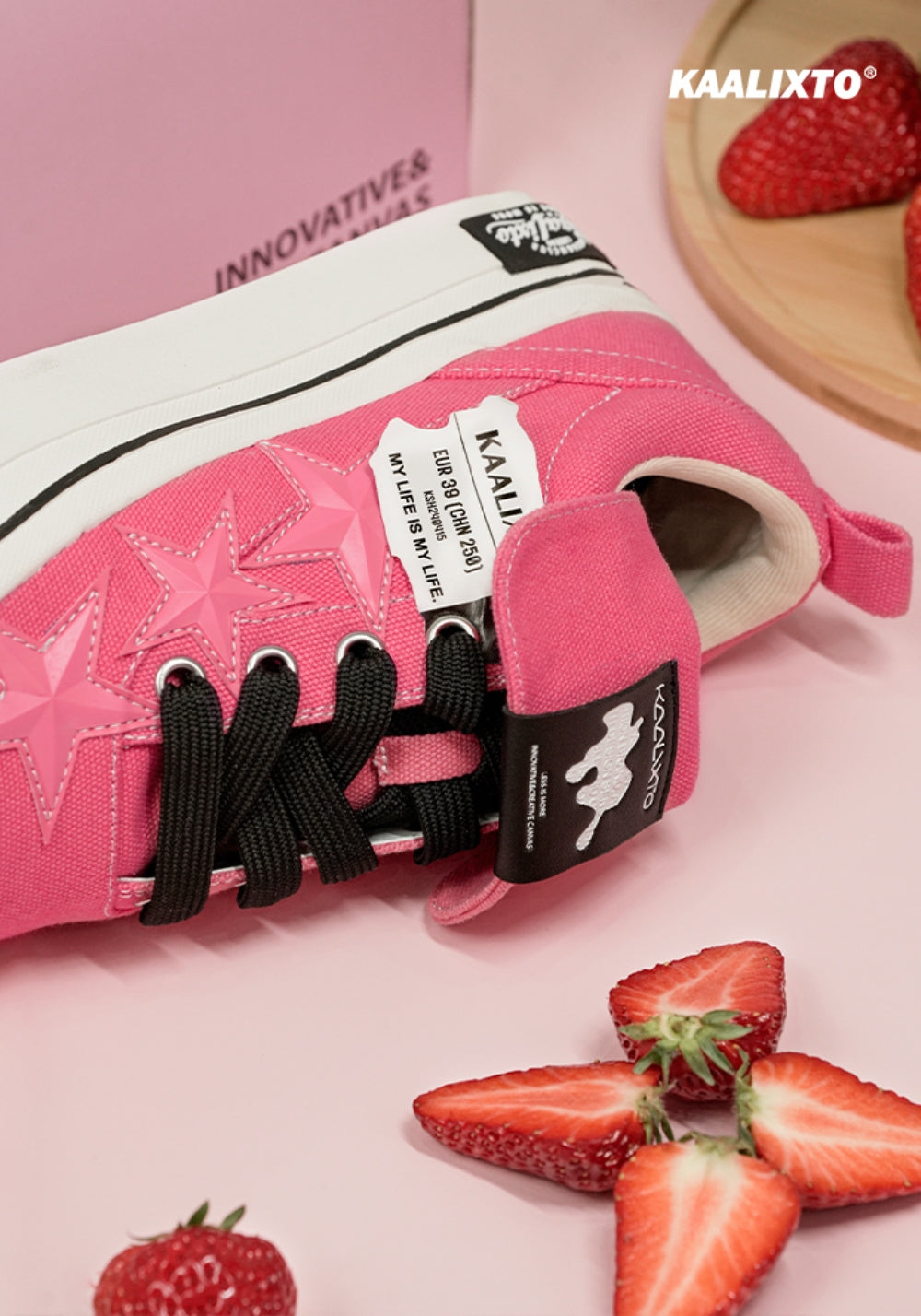 Raspberry Star-Panel Canvas Sneakers