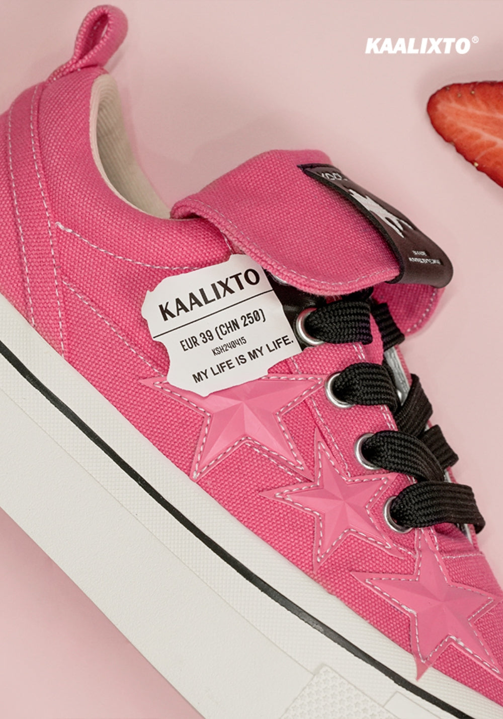 Raspberry Star-Panel Canvas Sneakers