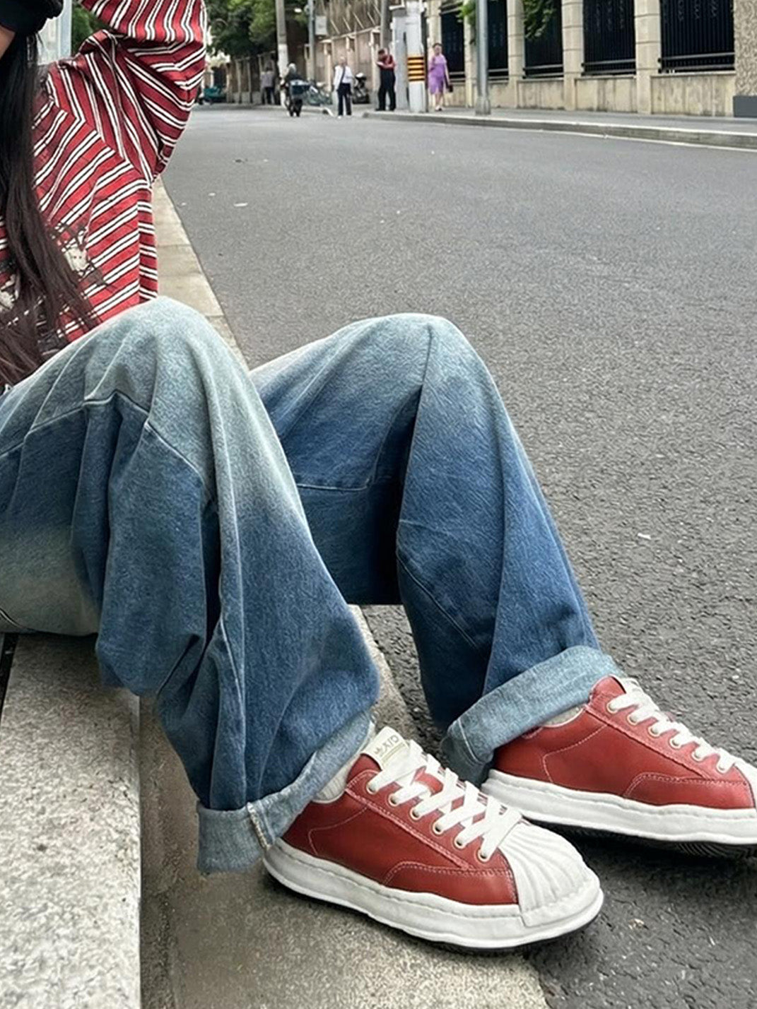 Crimson Leather Molded-Toe Court Sneakers