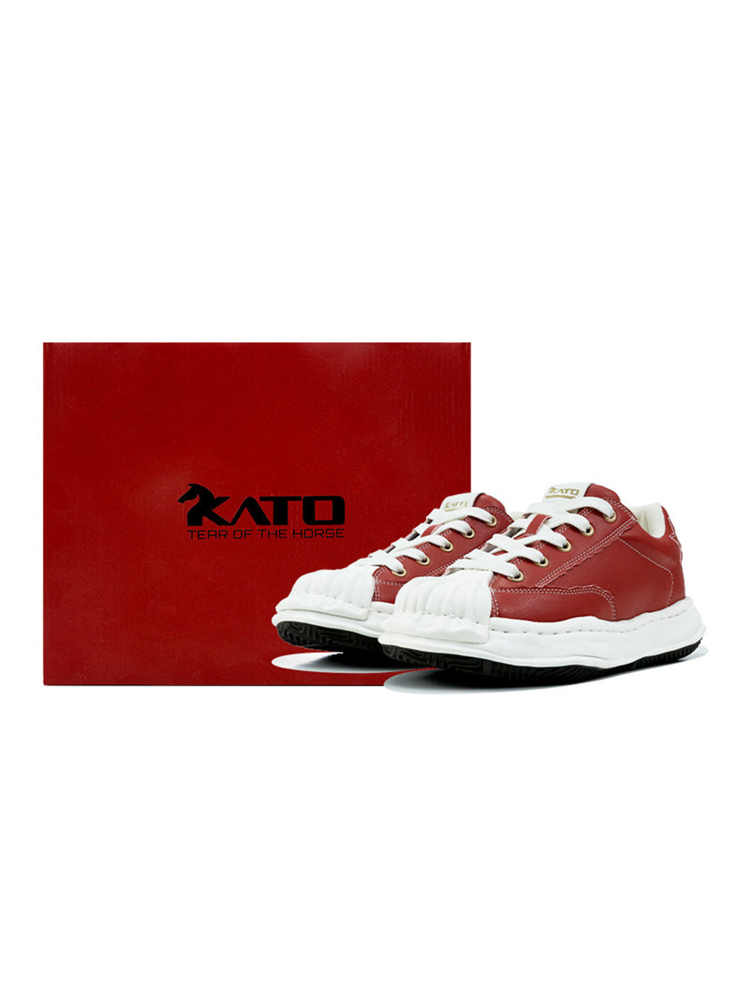 Crimson Leather Molded-Toe Court Sneakers