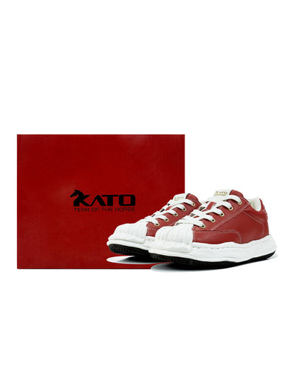 Crimson Leather Molded-Toe Court Sneakers