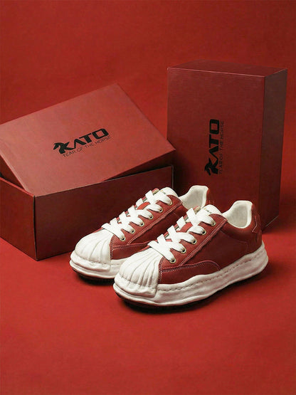 Crimson Leather Molded-Toe Court Sneakers