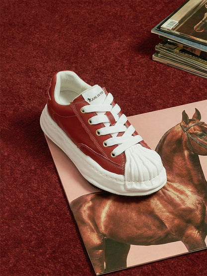 Crimson Leather Molded-Toe Court Sneakers