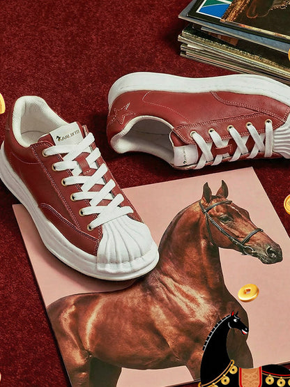 Crimson Leather Molded-Toe Court Sneakers