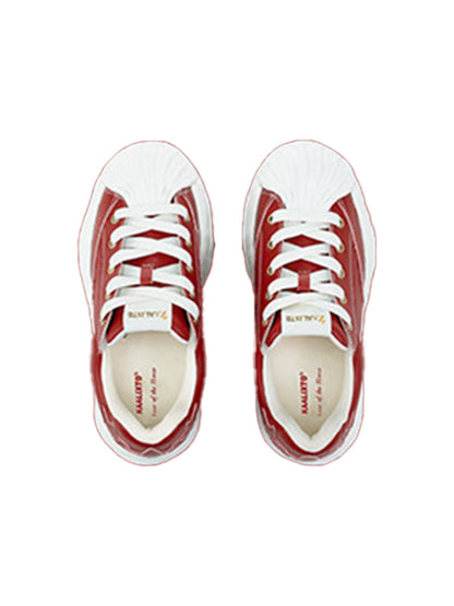Crimson Leather Molded-Toe Court Sneakers