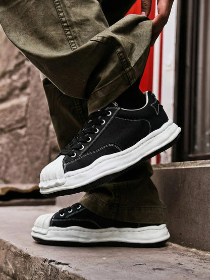 Molded Shell-Toe Black Court Sneakers