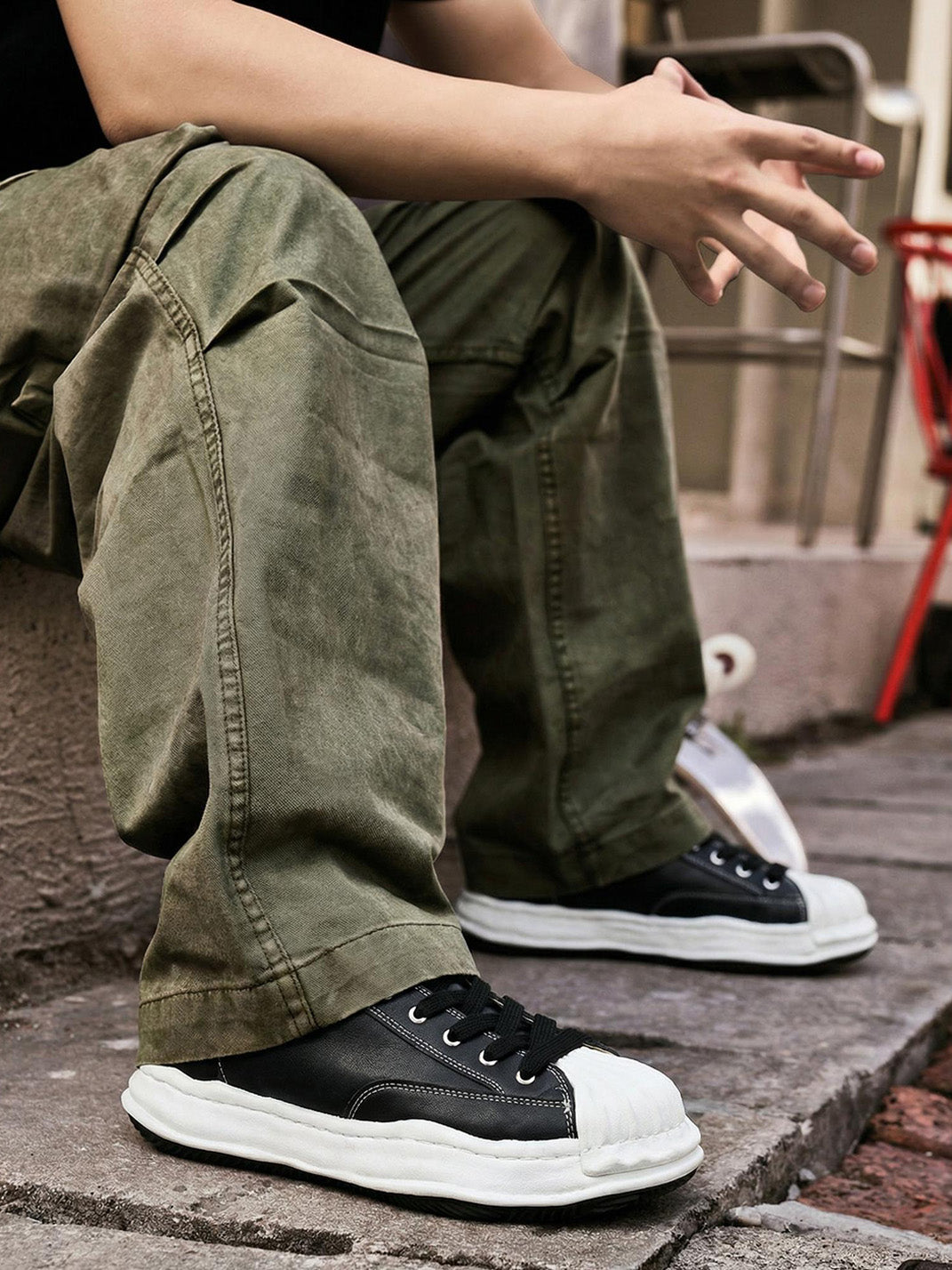Molded Shell-Toe Black Court Sneakers